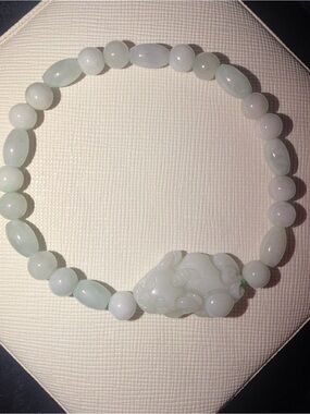 Natural Icy White Jadeite Pixiu Bead Bracelet – Type A Jade Charm